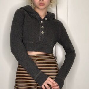 Cropped heather gray button down hoodie